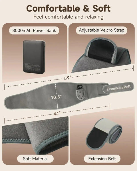 Wireless Heating Pad With Massager For Back Pain Relief Portable Wearable Heat Belt with 8000mAh battery, grey extension belt