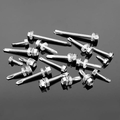 Stainless Steel Self Tapping Screws Kit For Metal Heavy Duty 385-Piece Hex Head Self Drilling Set Sizes 8, 10, 12 with various lengths