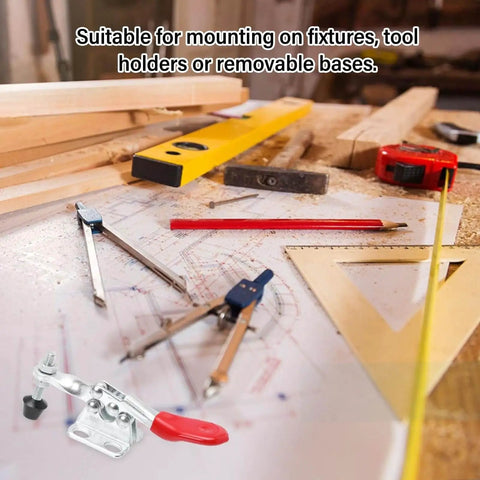 Beefy Heavy Duty Toggle Clamp With 500 Lb Holding Capacity in woodworking setup with tools and measuring equipment