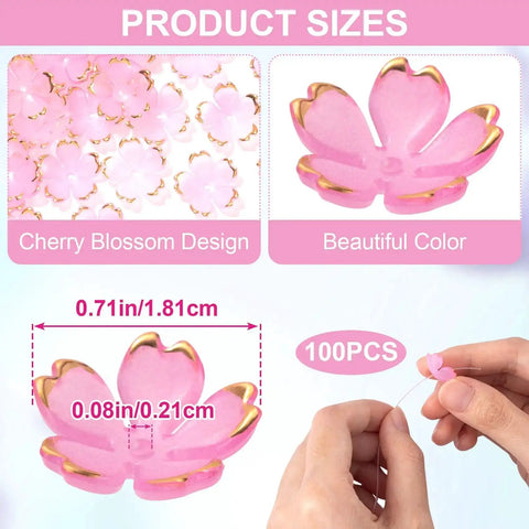 Pink Gradient Cherry Blossom Bead Set, 100 Pcs 5-Petal Acrylic Flower Beads, cherry blossom design with gold edges, jewelry making supplies