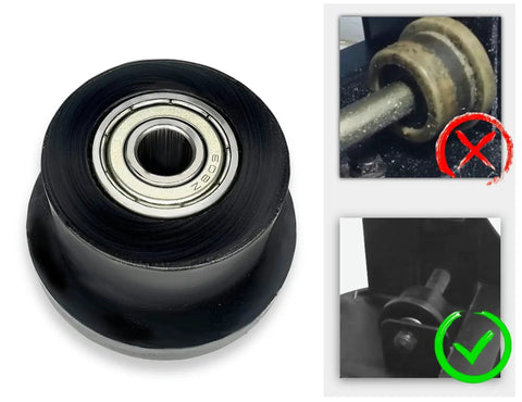 4 Pack Universal Gym Machine Roller Wheels Heavy Duty Black Plastic Rollers For Multi Model Home Fitness Equipment Direct Replacement For Worn Exercise Machine Components Industrial Grade Durability With 1500 Lb Weight Capacity front view and installed examples