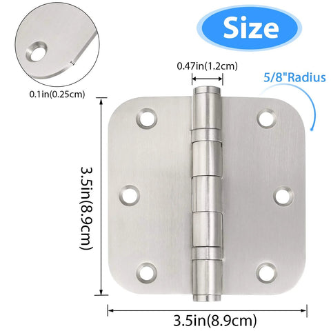 Stainless steel door hinge, 3.5 x 3.5 in, ball bearing, 5/8 in radius corners, commercial grade, 3-pack, silver.
