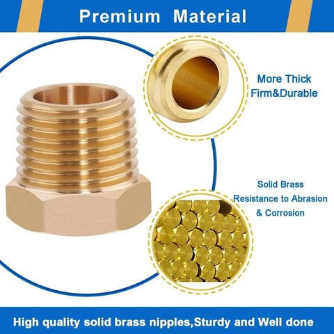 4 Pack Heavy Duty Brass Reducer Hex Bushing One Half NPT Male To Three Eighth NPT Female Pipe Fitting Adapter premium material