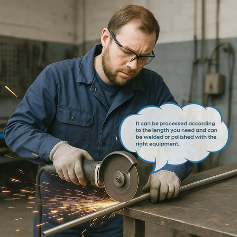 Worker cutting 304 stainless steel coil tubing half inch outer diameter for industrial machinery DIY, ASTM A269 compliant, high-temperature use