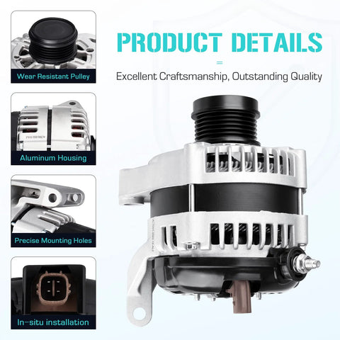Drop-In 3.5L V6 Alternator For Accord 2008-2012 And Crosstour 2010, 130 Amp 12V CW Rotation with aluminum housing and pulley