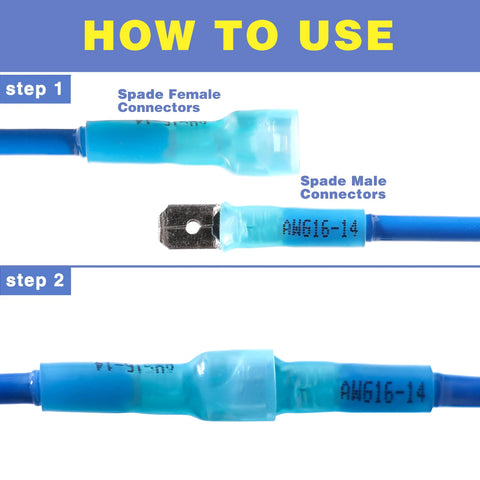 Haisstronica 260pcs heat-shrink spade connectors kit, blue quick-disconnect male and female terminals