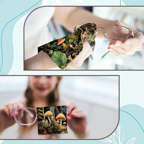 Person cleaning glasses with Six Pack Microfiber Cleaning Cloths 6.3x6.3 Reusable For Glasses Phones Cameras