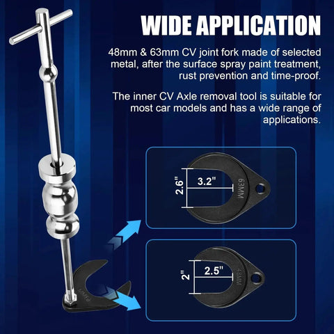 CV Axle Puller Tool With Slide Hammer For Front Wheel Drive Vehicles Includes 63mm And 48mm CV Joint Fork Adapters
