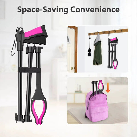 36 Inch Foldable Grabber Reacher Tool With 360 Degree Rotating Jaw And Two Magnets for easy storage and portability, pink