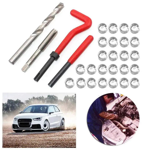 30 Piece Metric Thread Repair Kit for M3 M4 M7 M9 M11 Helicoil Style Inserts with tool set and car repair images