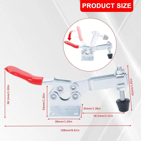 Dimensions of Heavy Duty Hold Down Toggle Clamp For Woodworking And Metalworking 500 Lb Capacity With Quick Release Antislip 225D Horizontal Clamp