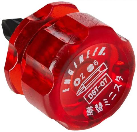 Red Micro Stubby Reversible Screwdriver With Double Ended Phillips 2 And Slotted Bit 42mm, compact tool for tight spots, Made In Japan