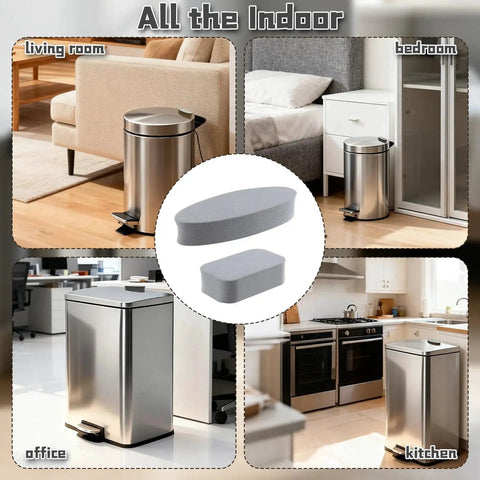 Six Pack Adhesive Wall Guard Bumpers For Trash Cans Round And Square Grey in various indoor settings.