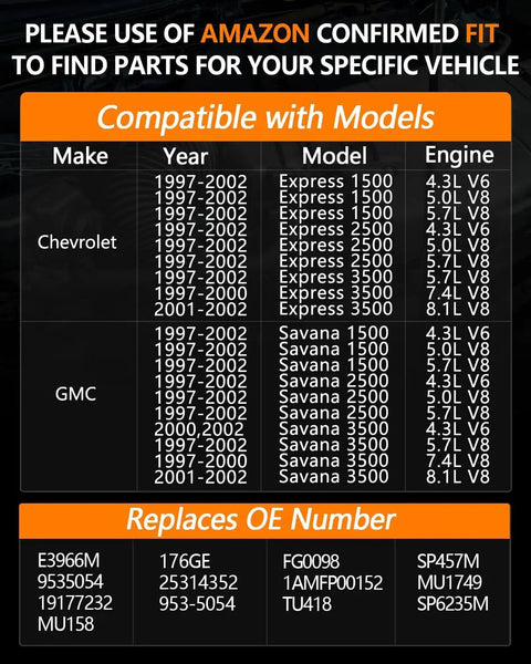 Compatibility chart for Electric Fuel Pump Module Assembly For 1997 To 2002 Chevy Express and GMC Savana with OE numbers.