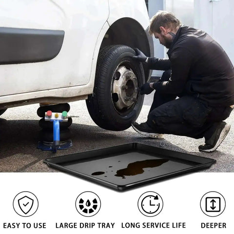 Three Piece Extra Large Heavy Duty Oil Drip Pan Set 35.4 by 24 by 1.6 Inches Plastic Oil Drain Tray under car