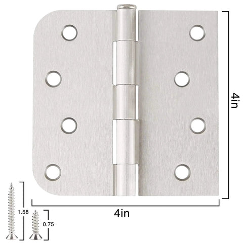 3 Pack 4 Inch Satin Nickel Door Hinges For Interior And Exterior Doors With Square Rounded 5 Eighth Inch Radius Corners Reversible Full Mortise Hinge Includes 24 Free Screws For Quick Easy Installation And 270 Degree Rotation