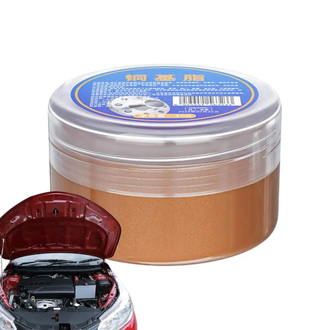 Jar of Copper Anti Seize Heatproof Lubricant and Anti Seize Compound with car engine in view