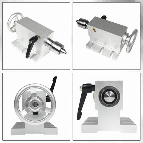 65mm MT2 Movable Tailstock Lathe Center with Four Replaceable Heads for CNC 4 Axis Engraving Machines and Woodworking displayed in four views
