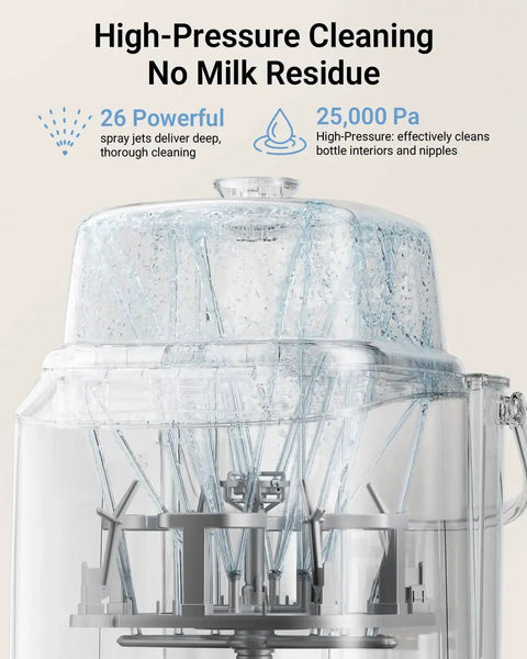 Bear Bottle Washer Pro baby bottle sterilizer and dryer in clear plastic, front view