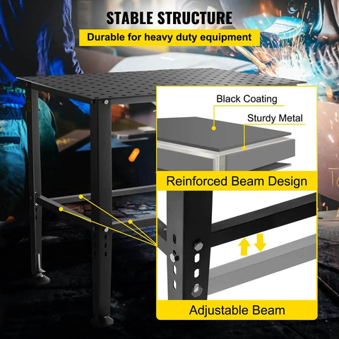Beefy Heavy Duty Welding Table 36 By 24 Inches With 800 Lbs Capacity, sturdy carbon steel frame, reinforced beam design