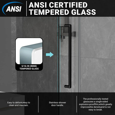 60 Inch Wide Frameless Sliding Shower Door with Sealing Strips and Waterproof Handle, 5/16 Inch 8mm Clear Tempered Glass