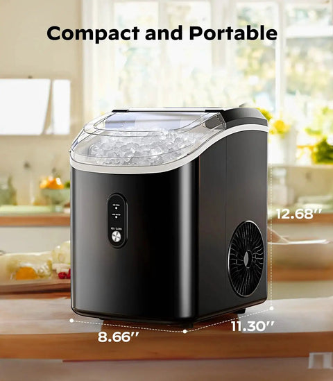 Countertop Nugget Ice Maker With Self Cleaning Function Fast 33 Lbs Per Day in black, dimensions 8.66x11.30x12.68 inches