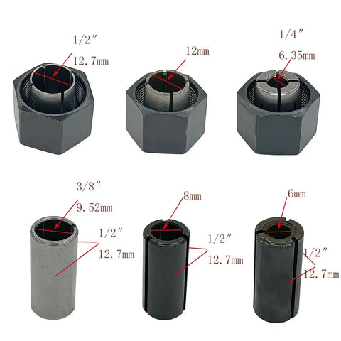 Router Collet Chuck And Nut Set With Reducer Sleeves For Easy Swap One Half Inch And One Quarter Inch Shanks Replacement Kit