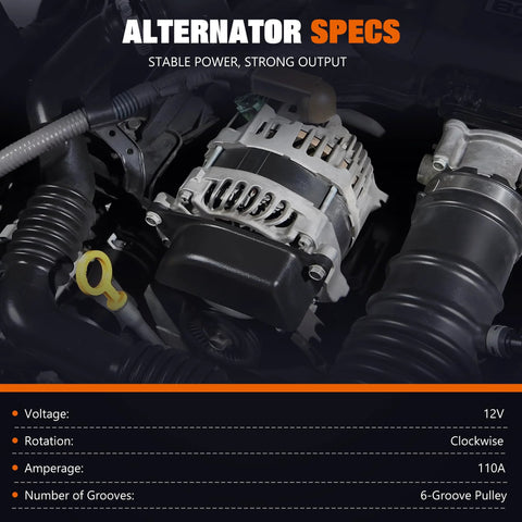 High Output 110Amp Direct Fit Alternator With 6 Groove Pulley For Hyundai Sonata 2006-2010 Kia Forte installed in engine bay