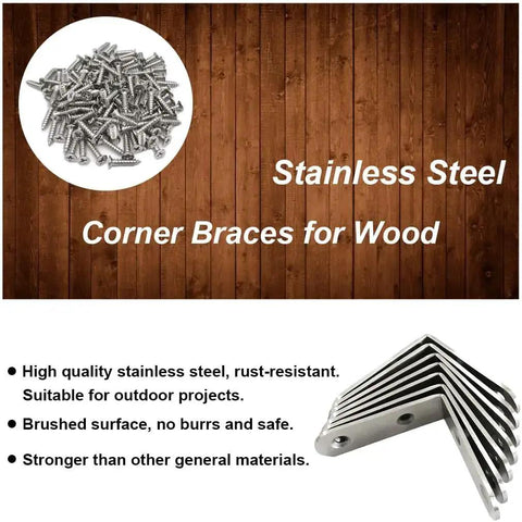 8 Pack L Bracket Corner Braces 2 Inch Stainless Steel Heavy Duty Shelf Bracket For Wood Shelves Wall Hanging Support 90 Degree Right Angle Brackets With Screws