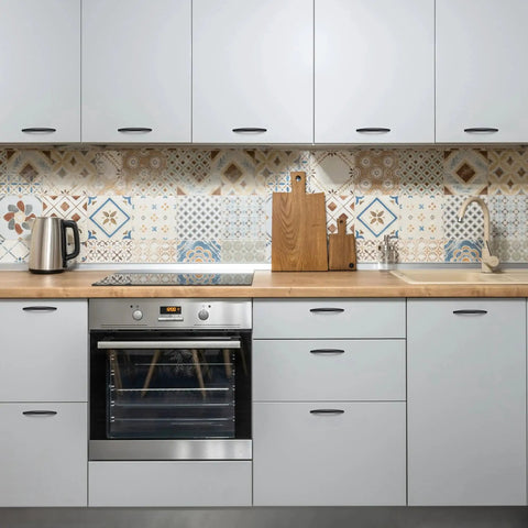 Modern kitchen with 10 Pack 5 Inch Matte Black Curved Cabinet Pulls for cupboards and drawers, showcasing arch style hardware.