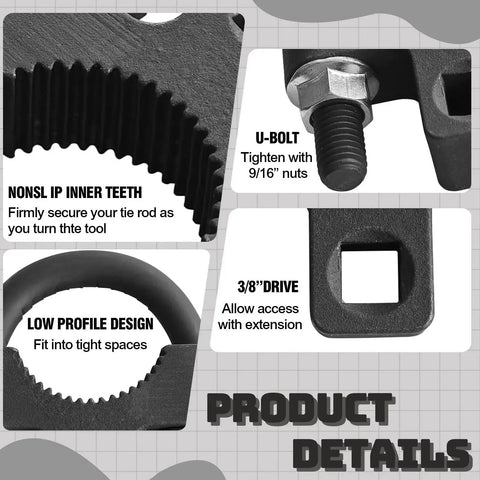 Inner Tie Rod Removal Tool With Non Slip Teeth Low Profile U Wrench Carbon Steel product details showing design features