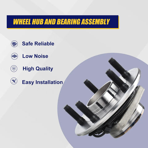 Front Wheel Bearing And Hub Assembly 515126 For 2009 To 2011 Dodge Ram 1500 Front With 5 Lug Bolts And ABS Direct Fit Replacement Easy Bolt On Hub Bearing Kit For Smooth Ride And Quiet Operation with safety features listed.