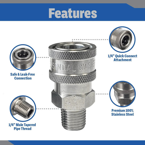 Beefy Stainless Steel One Quarter Inch Quick Connect Fittings For Pressure Washers 5000 PSI NPT Male Quick Connect Couplers