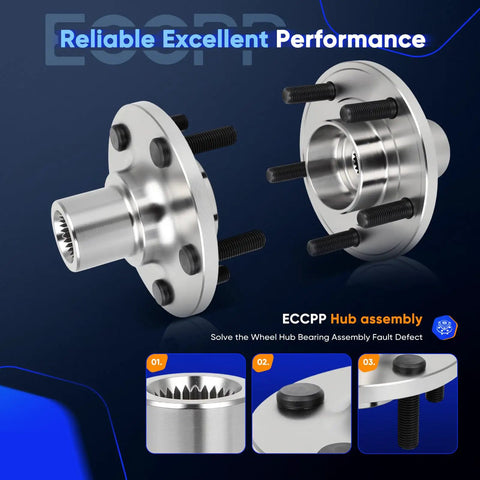 Two Pack Front Wheel Hub Bearing Assembly NT510110 For Ford Focus 2012 2018 And Ford C Max 2013 2018 shown in silver metal with studs