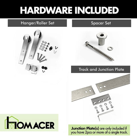 Brushed Nickel Non Bypass Sliding Barn Door Hardware Kit For One Door With Ten Foot Flat Track Straight Rollers Heavy Duty Interior Use
