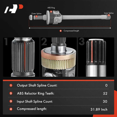 Rear Axle Shaft Assembly With Bearing And Seal For Jeep Wrangler 2007 To 2011 3.8L And 2012 To 2018 3.6L diagram showing spline and ring details