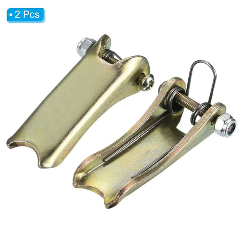 Two Pack 1.7 Inch Hook Safety Latch Kit For Clevis Hooks And Towing Hitches, metal latches, spring-loaded, shown from the side.