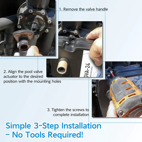 Detailed steps to install 24V Pool Valve Actuator Replacement For Hayward Pentair Jandy with DIY steps and tools shown.