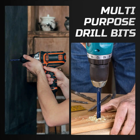 Upgraded Serrated Masonry Drill Bit Set For Concrete Tile Brick Glass Ceramic Plastic And Wood Five Sizes From One Quarter To Nine Sixteenths Inch Heavy Duty Carbide Bits For Pros And Home Projects in action on wall and wood