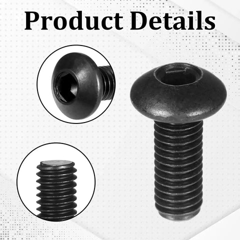 Close-up view of 100 Piece M3 X 8mm Hex Socket Button Head Cap Screws Kit, Pro Grade Alloy Steel With Black Oxide Finish