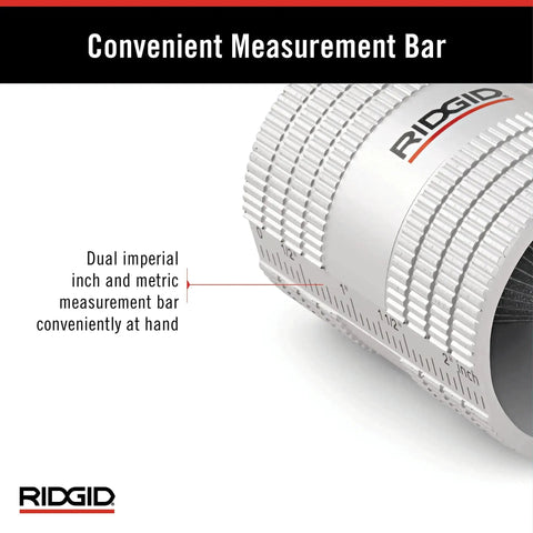 Close-up of RIDGID 29983 Model 223S Small tubing reamer with dual imperial and metric measurement bar.