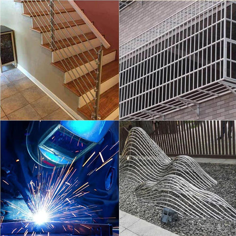JoyTube 5/16 in OD stainless steel railing tube with cable stair railing installation, 4-pcs
JoyTube 5/16 in OD stainless steel tubing used in exterior building grid railing, 4-pcs
JoyTube 5/16 in OD stainless steel tubing welding demonstration with arc sparks, 4-pcs
JoyTube 5/16 in OD stainless steel tubing bent into decorative wave sculpture, 4-pcs