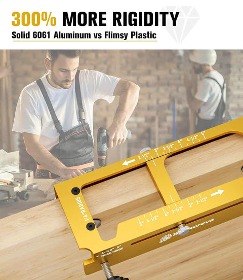 All In One Door Hinge Jig And Lock Installation Kit With Aluminum Alloy Adjustable Mortise Template in use by carpenter