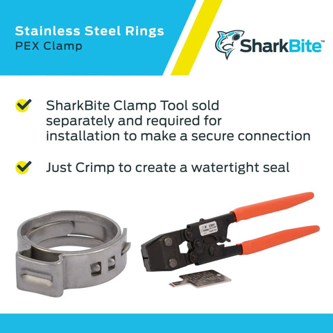 Half Inch Clamp Ring Pack Of 100 For PEX And PE RT Pipes Stainless Steel Plumbing Fittings with crimp tool and instructions