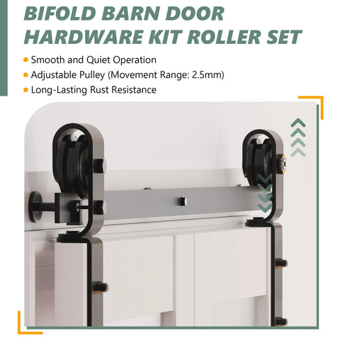 Space Saving Bifold Barn Door Kit With Sliding Hardware For Closet, White MDF Frame, 36 Inch Door featuring roller mechanism