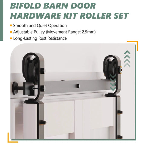 Bi-Fold Sliding Barn Door White MDF With Frosted Glass Panels, 30 Inch Wide, 84 Inch Tall, Hardware Kit Roller Set