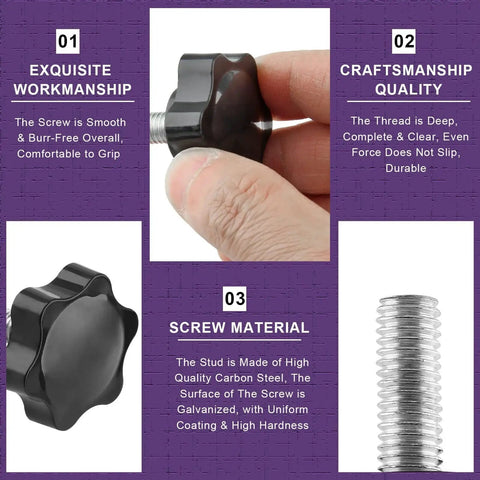 Close-up of Six Pack M6 30mm Thread Star Knobs Hex Clamping Handles for Umbrella Base showing grip, material, and thread detail.