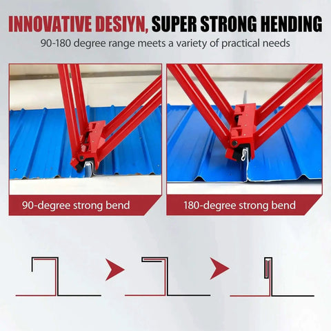 Durable Hand Seamer And Standing Seam Roofing Tool For Metal Roofs And Sheds 1.5 Inch Vertical Tool showing 90-180° bends.