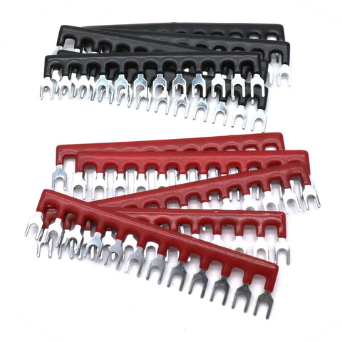 10 Pack Fork Type Terminal Jumper Block 12 Position Wire Connector Barrier Strip 400V 12A Black Red Brass Nickel Plated