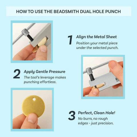 Steps using the Two In One Hole Punch Tool With Dual Tips For Jewelry Making And Leather Crafts One Eighth Inch And Five Thirty Seconds Inch